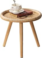 HuiDao Rattan Round Side Table - Boho 16in Coffee End Table, 18.1inH Mid-Century Accent for Living Room Bedroom Balcony
