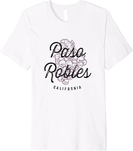 Paso Robles California Wine Country - Camiseta vintage prémium, Blanco, S Blanco,Azul Pastel,Hierba,Gris Jaspeado,Rosado