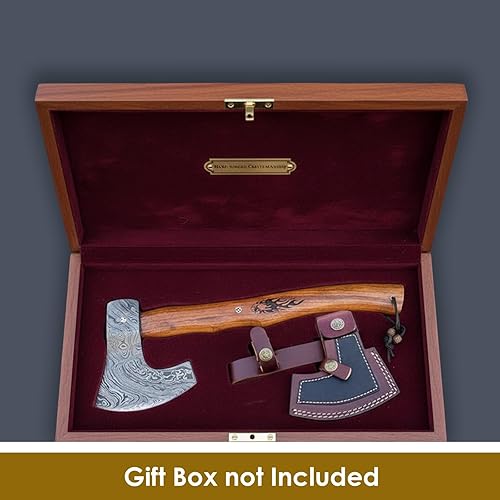 Miniatura 5 de Dessi Hacha vikinga mano forjado a mano de acero de Damasco Hacha Tomahawk Funda de cuero de nogal Mango de madera de nogal grabado Tigre Bushcraft