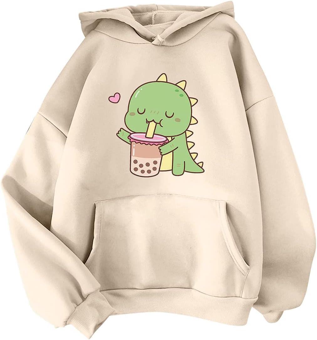 EMILYLE Kawaii Hoodie Women Girl Cute Pattern Print Sports Outerwear Warm Sweater Tops Teenager Sweatshirt