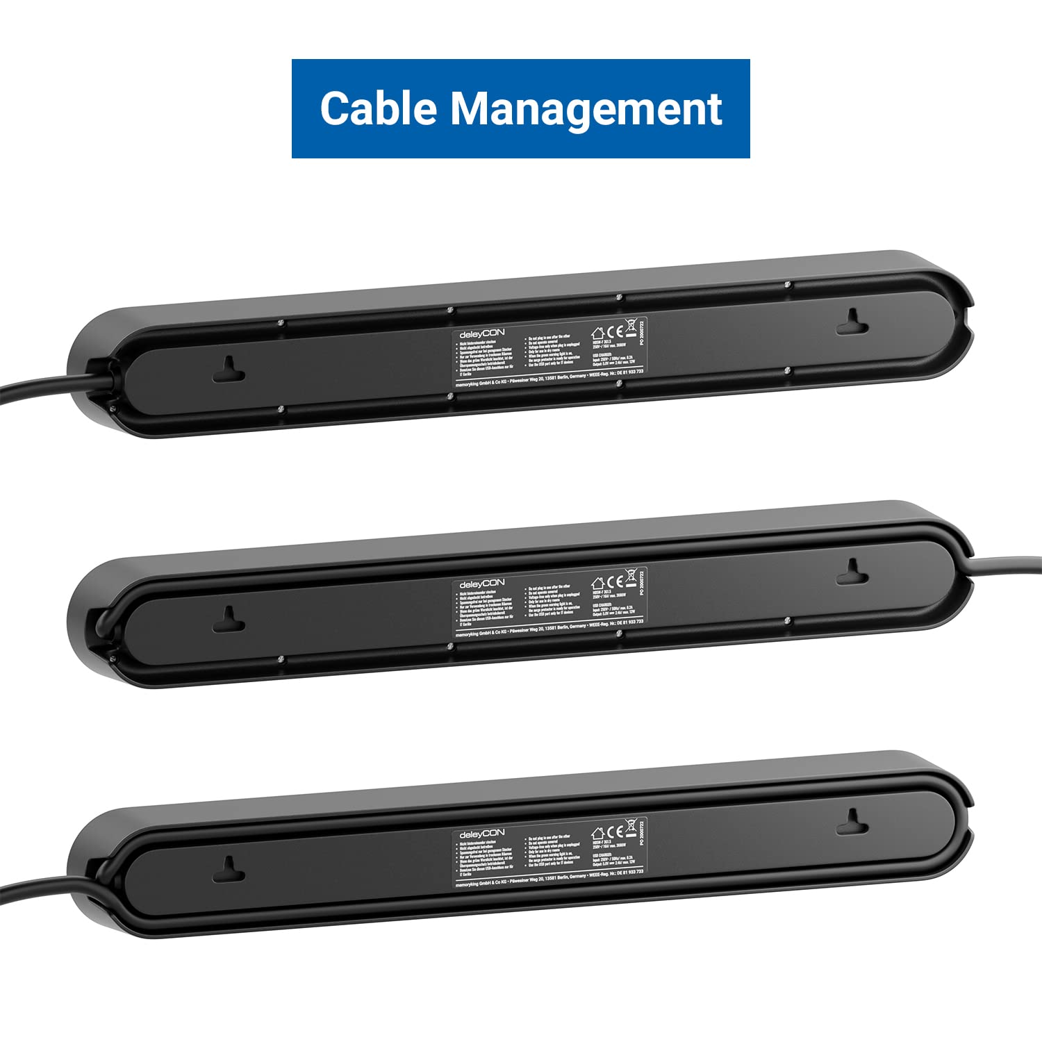 deleyCON Regleta con 1,5 m, Seis Tomas, Puertos USB, Dos Salidas USB-A para Cargar Móvil y Tableta, Protección contra Sobretensión, Interruptor, Negro — view 4