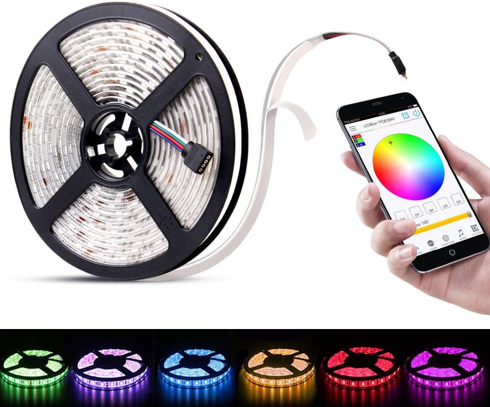 KORJO 16.4ft (5m) RGB LED Strip Light 300 LEDs 5050 Waterproof Flexible Color Changing DC 24V Rope Light for Ceiling, Porch and Cabinet