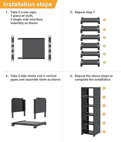 Miniatura 7 de 6-Tier Narrow Shoe Rack, Vertical Small Space Shoe Organizer, 9.84" Compact Slim Shoe Shelf for Closet & Entryway, Sturdy & Tool-Free Assembly,