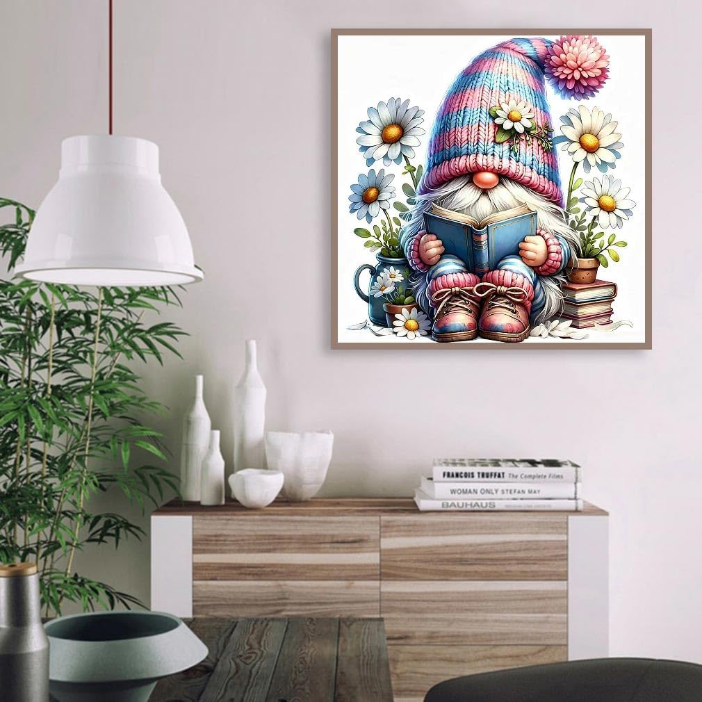VIGEGU Gnome Paint by Numbers Kit for Adults Beginner with Framed,Book Flower Easy Adult Paint by Number Kits on Canvas DIY Painting for Beginners Art by Numbers for Home Wall Decor 10x10 Inch image 3
