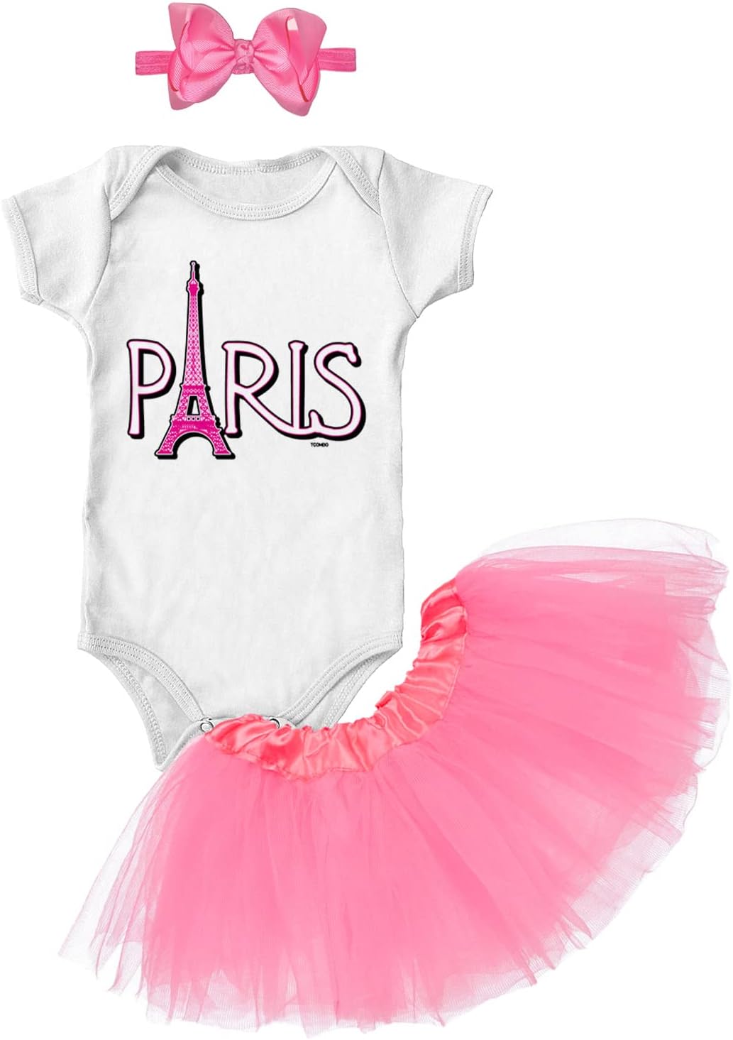 Tcombo Paris - Eiffel Tower France French Baby Bodysuit + Tutu Skirt + Bow Headband Set