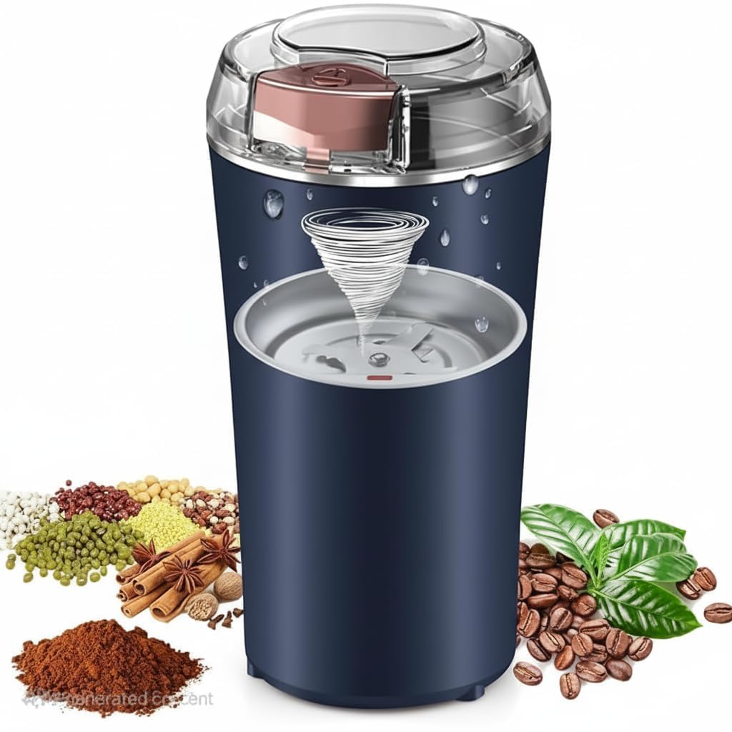 Electric Coffee Grinder and Spice Mill, 300W Stainless Steel Blade Grinder for Coffee Beans, Spices, Grains, Navy Blue, 17cm Height| Color -Blue|BZ_102-image-16