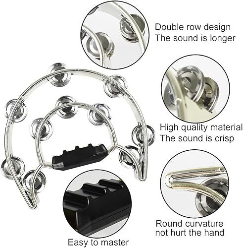 Miniatura 3 de ENNBOM Pandereta de metal Jingles de doble fila para adultos pandereta musical de media luna para iglesia, KTV, fiesta (dorado-1 unidad)