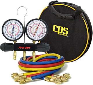 CPS MT2H7P5 Piston Series 2-valve Manifold and Gauge Set | 1/4" SAE Fittings, 2.5” Gauges | Durable Aluminum Construction for HVAC/R Applications