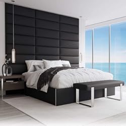 Panel Palilleria VANT Paneles de pared con Detalles Tapizados - Paquetes de 4 - Fácil Instalar - Cabecera Gemelo - Tamaño Gigante (Cuero Vintage Jet Black, 76cm Ancho)