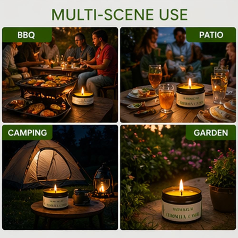 Candele alla citronella per esterni, candela di emergenza a lunga durata di 12 ore, candela da campeggio di sopravvivenza in scatola, candele portatili antivento per campeggio, escursionismo, picnic