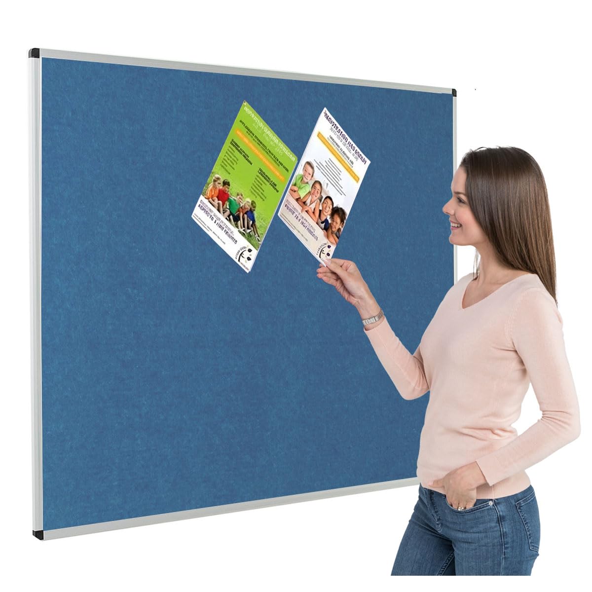 Metroplan Fire-Retardant Aluminium Frame Noticeboard, 120 x 150 cm, Light Blue Pinboard, Wall-Mounted, 12 Colour Pinboard Options - Ideal for Office, Classroom, Notice Displays