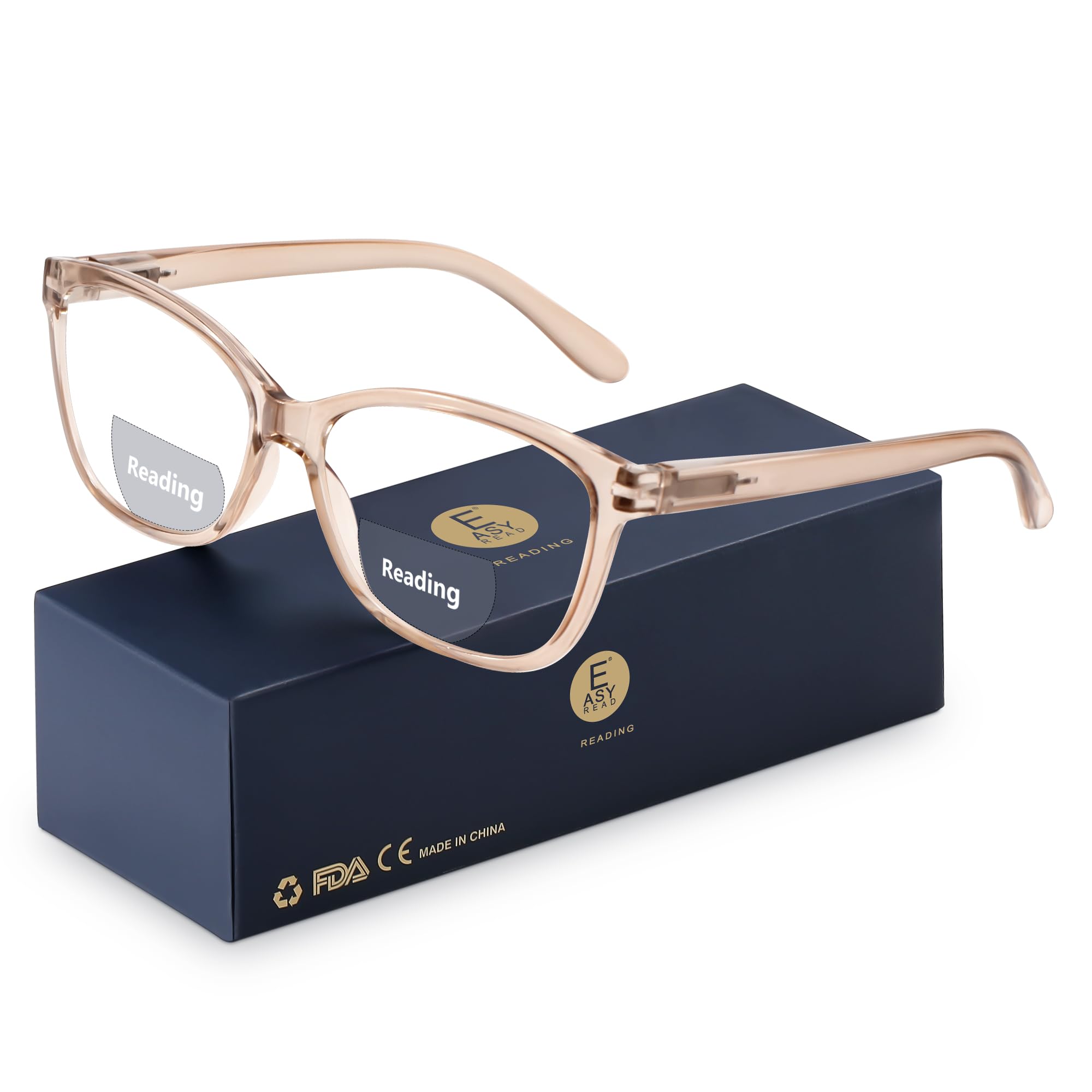 EASY READ Bifocal Reading Glasses for Women,Blue Light Blocking Computer Readers,Anti UV Women Eyeglasses with Spring Hinge(Magnification 2.50,Brown)