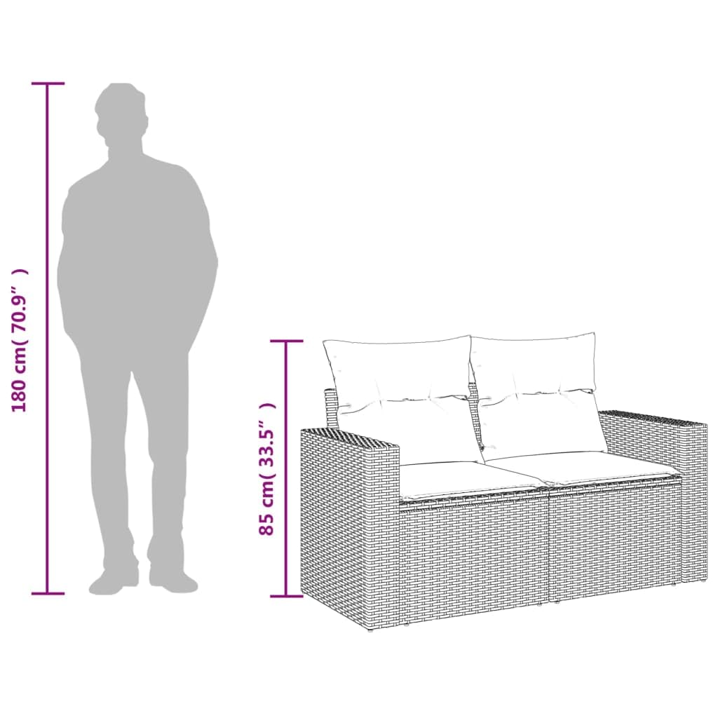 Divano da Giardino 2 Posti in Rattan PE Marrone 131cm | Set modulare per terrazzo e giardino con cuscini sfoderabili e piedini regolabili in plastica.