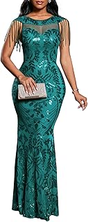 Cololura Women Sexy Sequin Tassel Mesh Perspective Gold Threads Patchwork Bodycon Party Cocktail Evening Gown Dress