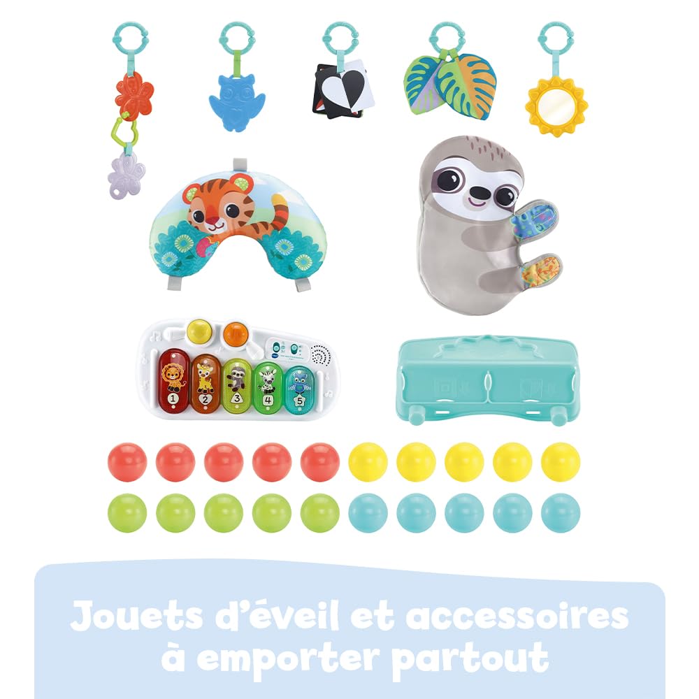 VTech - Maxi Tapis d'Éveil Sensoriel 7 en 1, Tapis d'Éveil Évolutif, Piscine à Balles, Jouet d'Activité et de Développement, Xylophone Lumineux, Hochets, Cadeau de Naissance - Contenu en Français