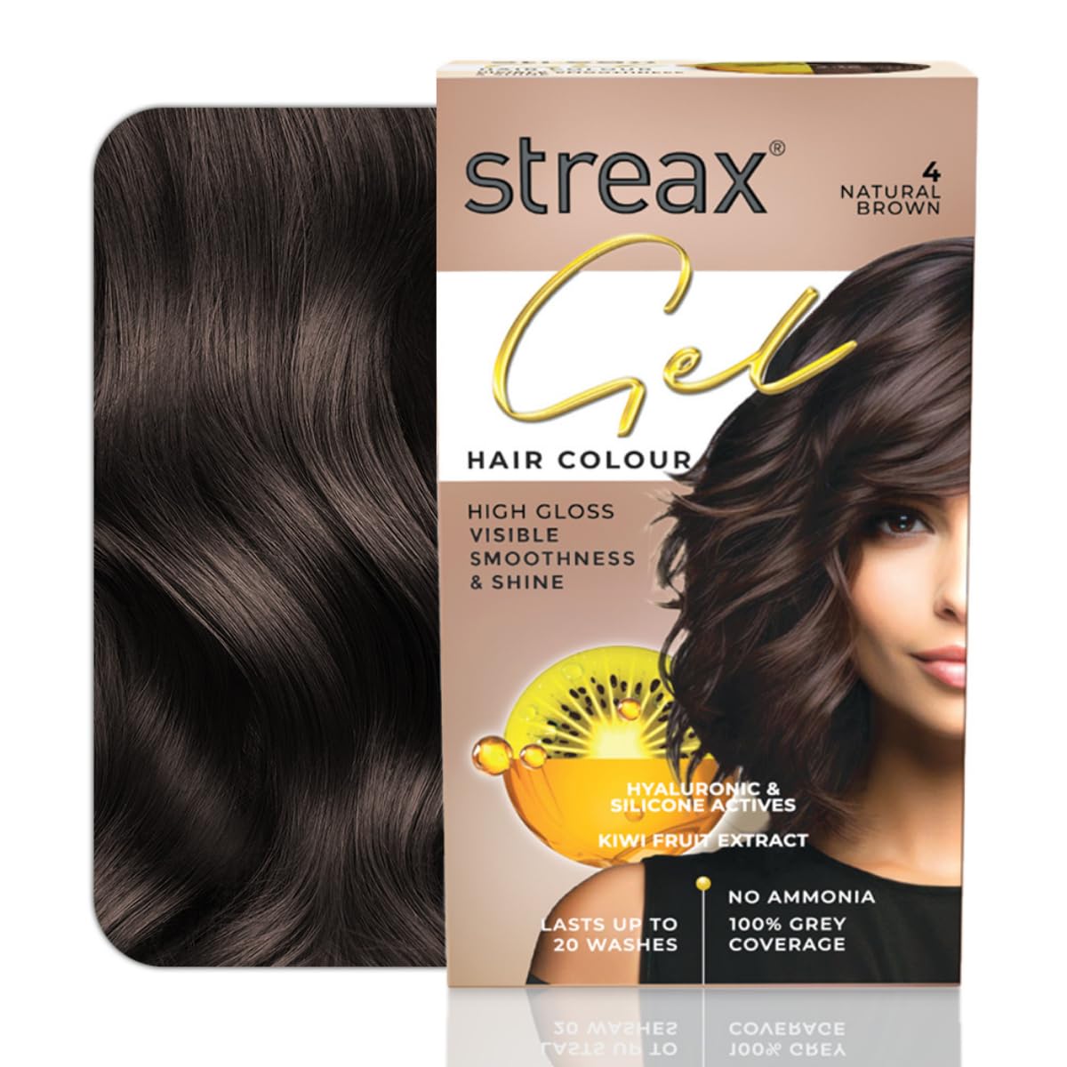 Streax Gel Hair Colour for Women & Men, Natural Brown 4, 150ml | Hair Colour Brown| 100% grey coverage | Long Lasting Hair Color, Easy to Use | Ammonia-Free Hair Color, Lasts Up to 20 Washes
