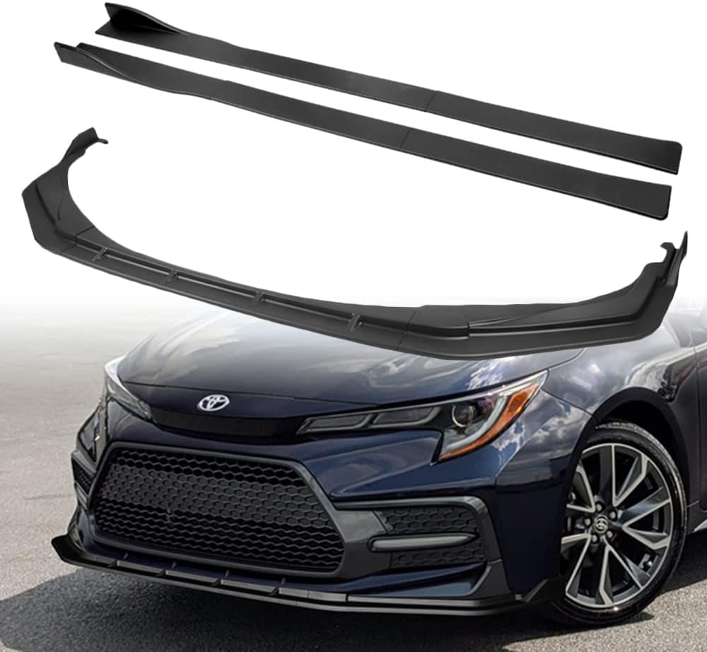 Q1-TECH, 9 PCS Front Bumper Body Kit Lip & Side Skirt Extensions Diffuser Set Compatible with 2020-2025 Toyota Corolla XSE/SE Model Only, Front Spoiler Air Chin Body Splitter, Unpainted Matt Black