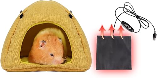 Vista 13 de MANON ROSA Hamster Hideout Cama de invierno - Acogedora jaula para mascotas, almohadilla térmica y hamaca colgante para animales pequeños
