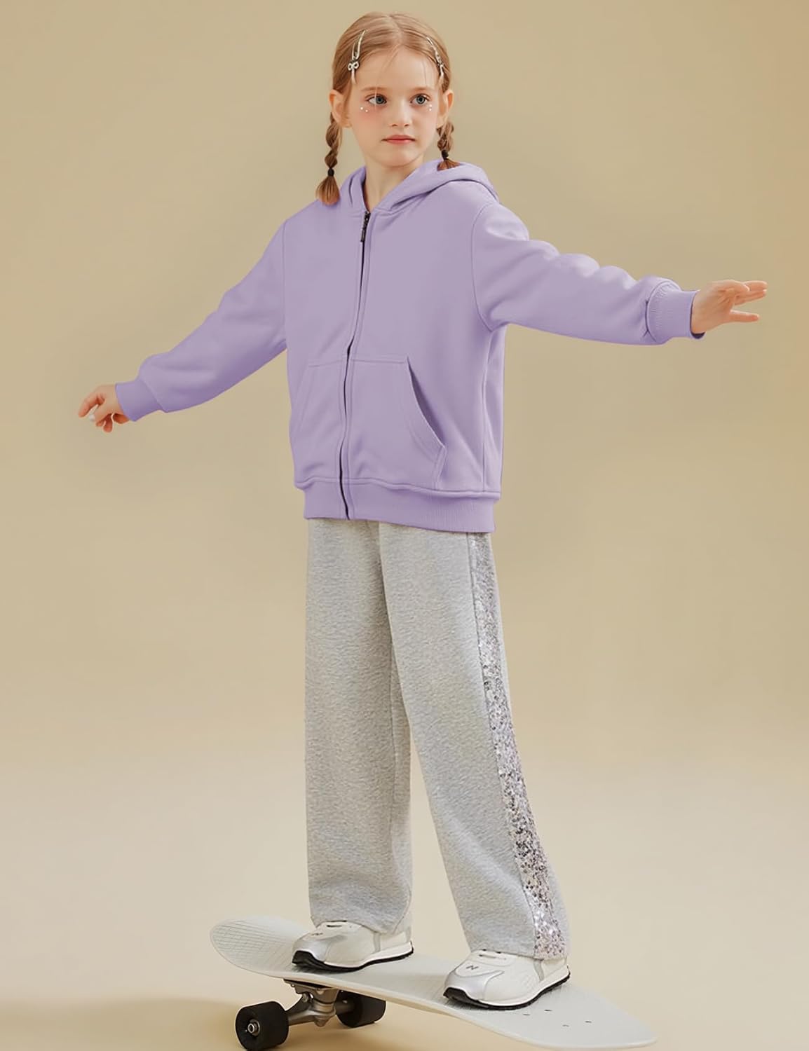 Flygo Unisex Boys Girls Hoodie Sweatshirt Full Zip Up Casual Long Sleeve Solid Jacket Kids Lightweight Outwear with Pockets - Image 4