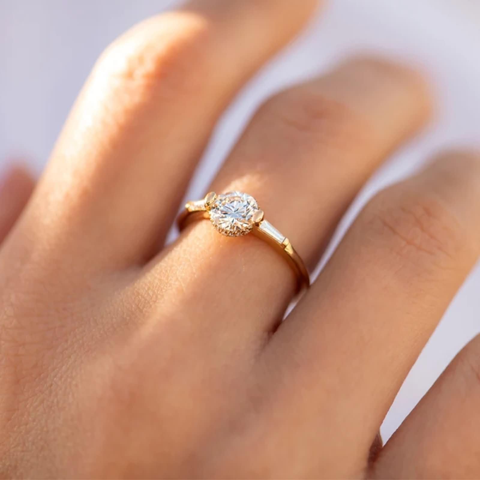Anelli Donna Eternity 5x5mm Rotondo con Moissanite, Anello Donna Oro Giallo 9K/14K/18K, Oro