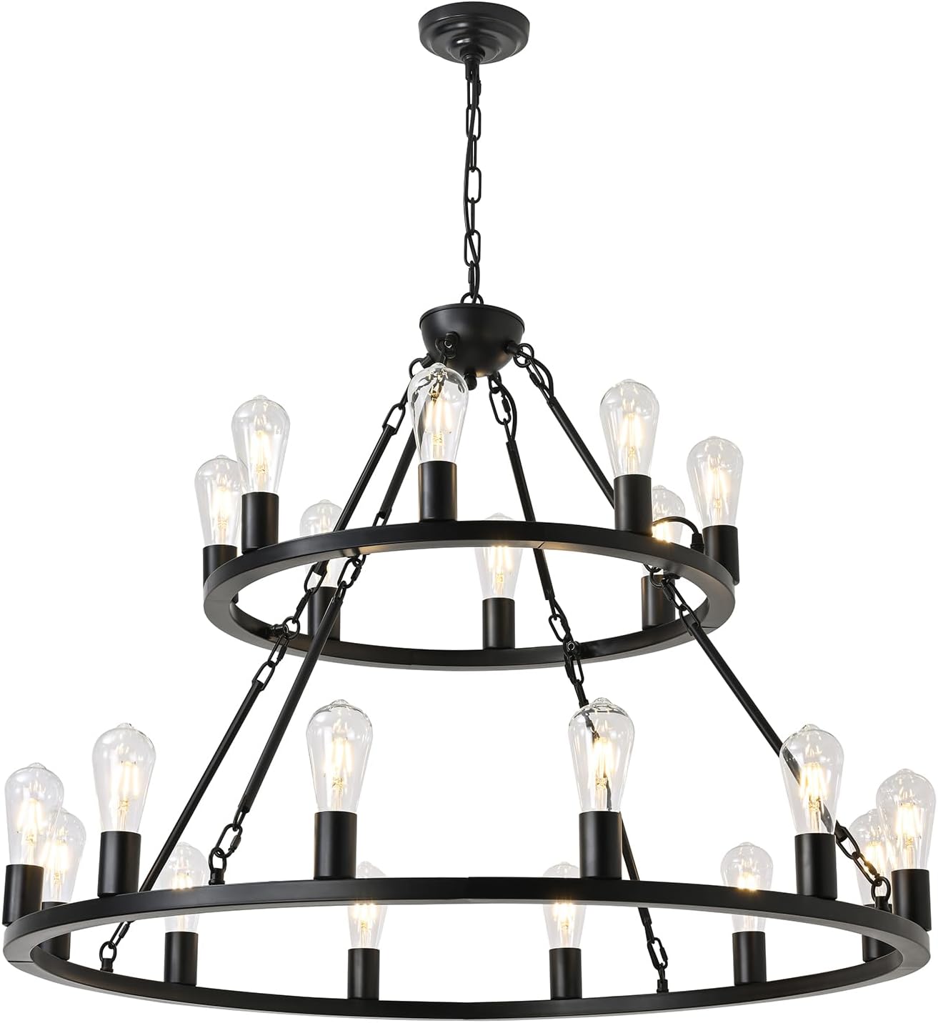 2 tier black wagon wheel chandelier vintage farmhouse chandelier 20-light 40 inch rustic lighting round chandeliers for dining room kitchen island foyer entryway