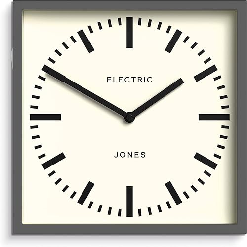 Miniatura 10 de JONES CLOCKS Reloj de pared Box Railway | Reloj de estación cuadrada | 10 pulgadas | Naranja | Aspecto de diseñador genial para cocina, sala de