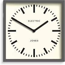 JONES CLOCKS Box Railway wall Clock | Square Station Clock | 10" | Dark Gray | Cool Designer Look for Kitchen, Living Room or Office