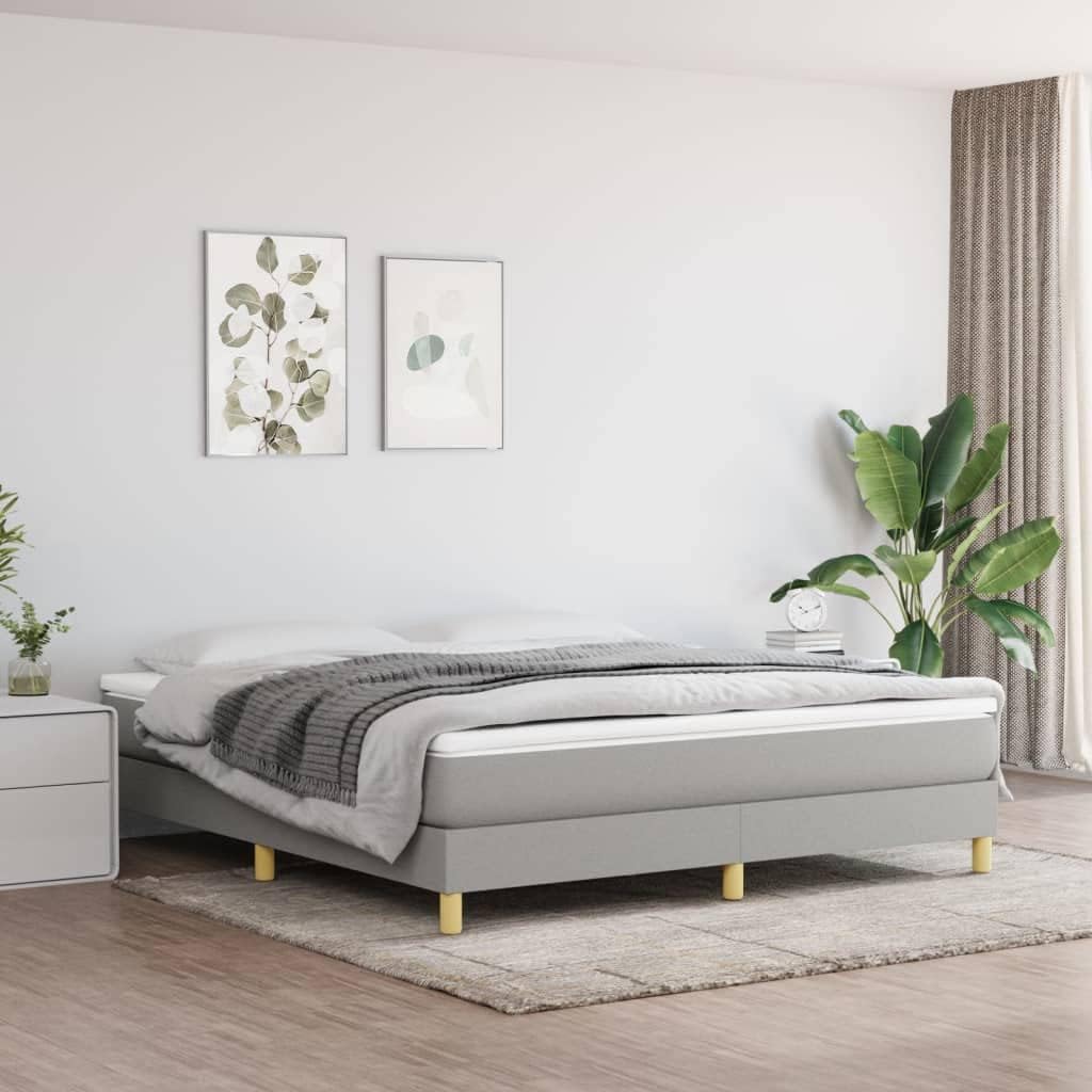 Light Grey Bed Frame King Size Upholstered Polyester Fabric Platform Foundation with Engineered Wood Legs Durable Sturdy Mattress Support Easy Assembly Modern Bedroom Furniture