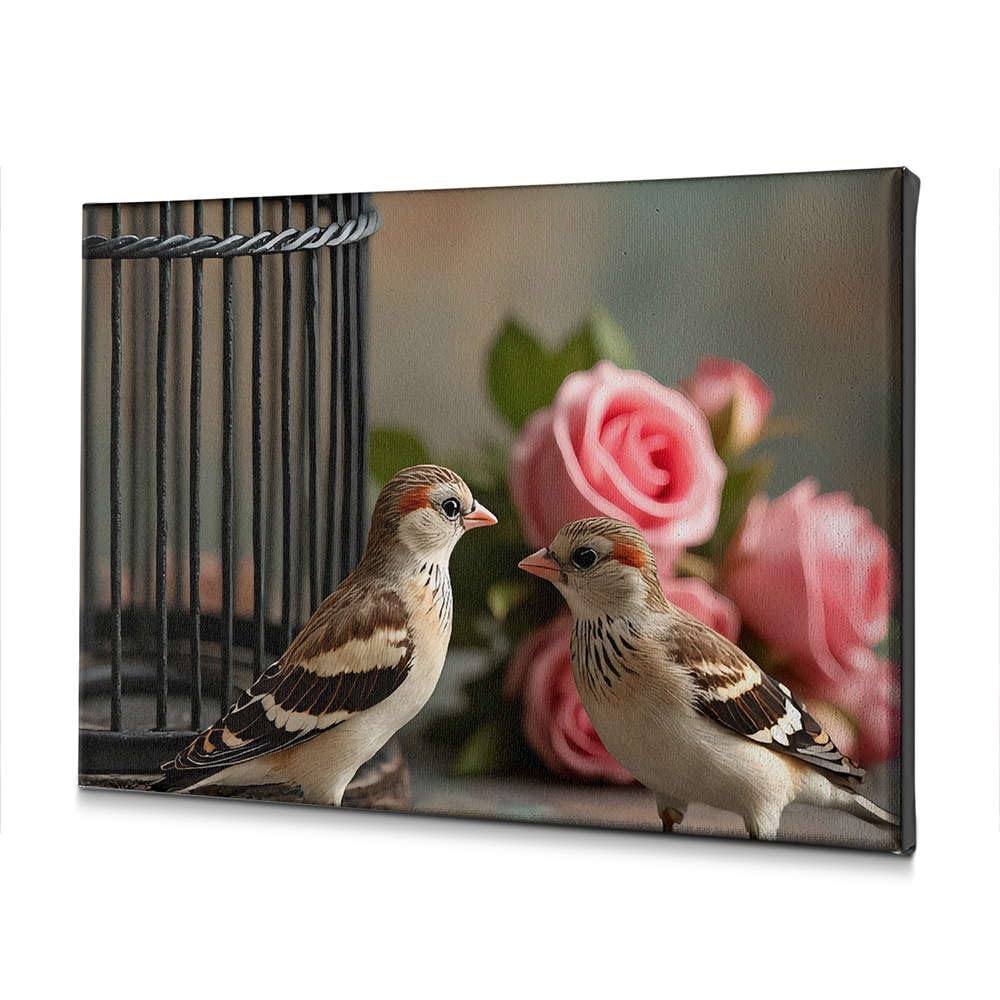 Décoration murale oiseaux et roses toile vintage 20x30 cm - 5