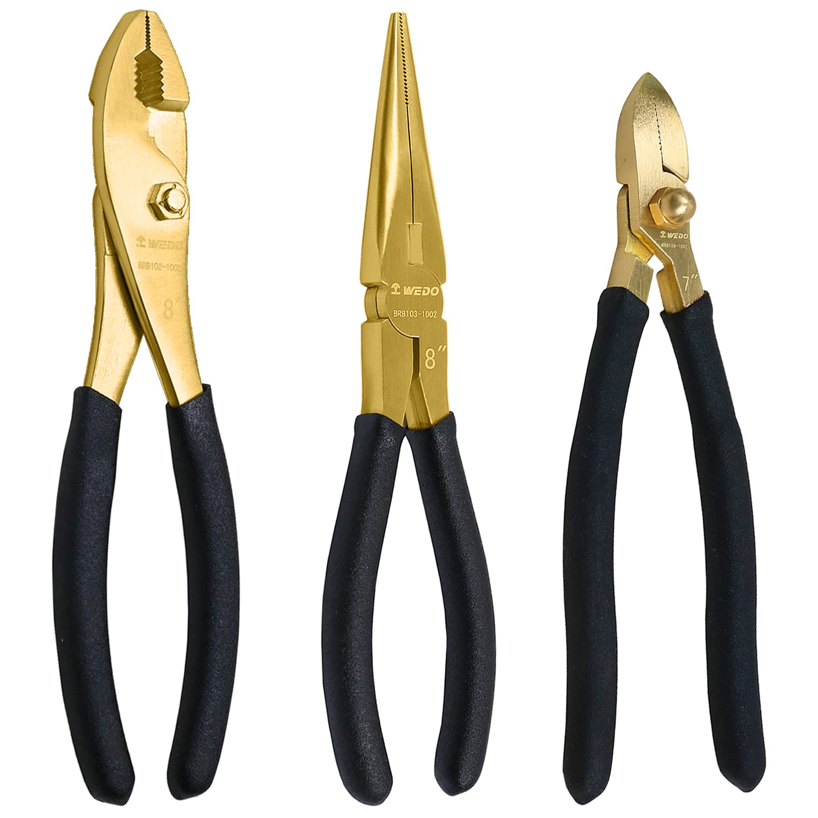 WEDO 3PCS Brass Pliers Set with Soft Grip Handles, 8" Snipe Nose, 8" Slip Joint, 7" Diagonal Cutting, Industrial-grade,for Jewelry Making,Wire Wrapping,Wire Bending Small Object Gripping, DIN Standard — image 1