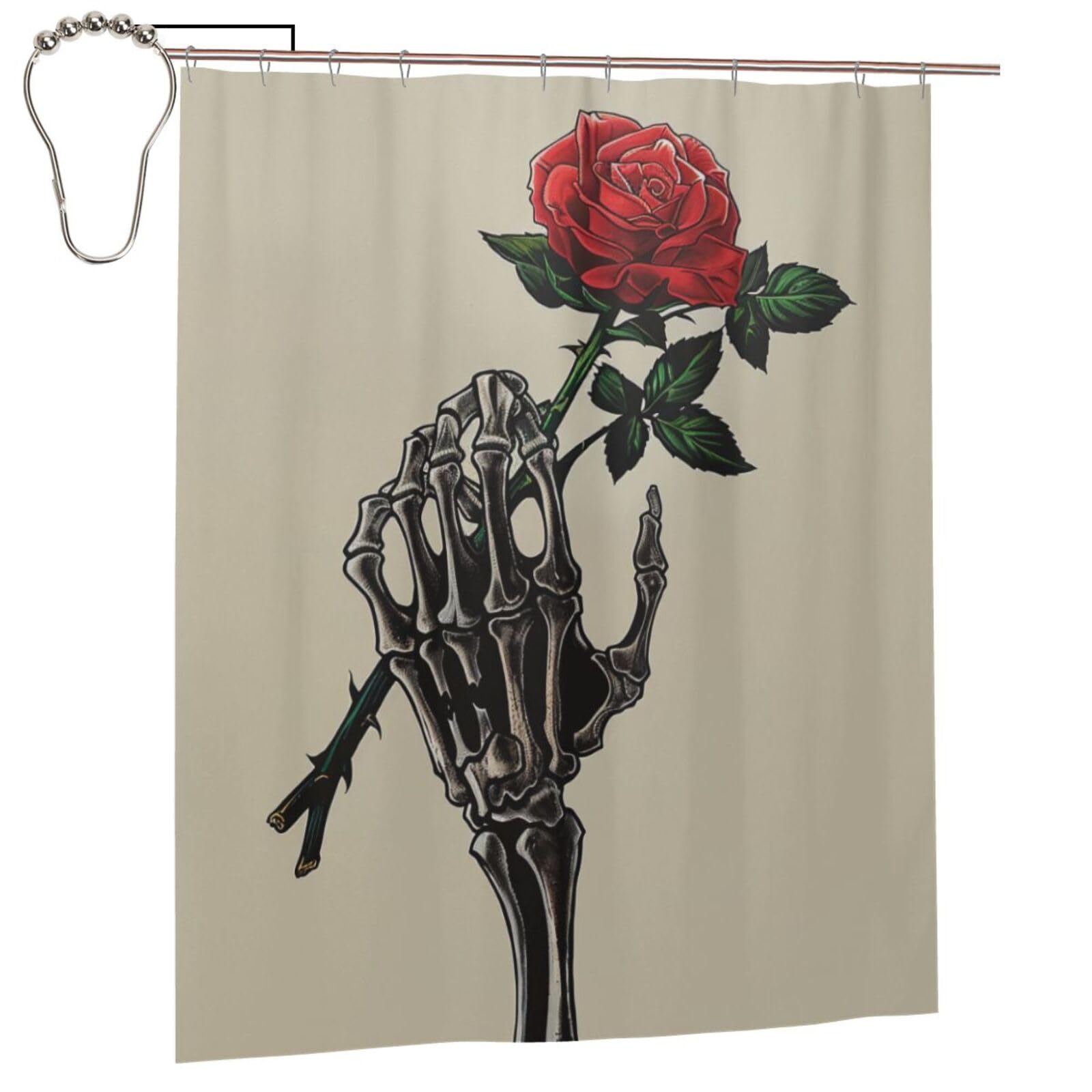 BWWHCCTI Skull rose Printed Shower Curtain With 12 Iron Hooks Opaque Quick Drying Waterproof Shower Curtains Sets For Bathroom 152x183 Cm