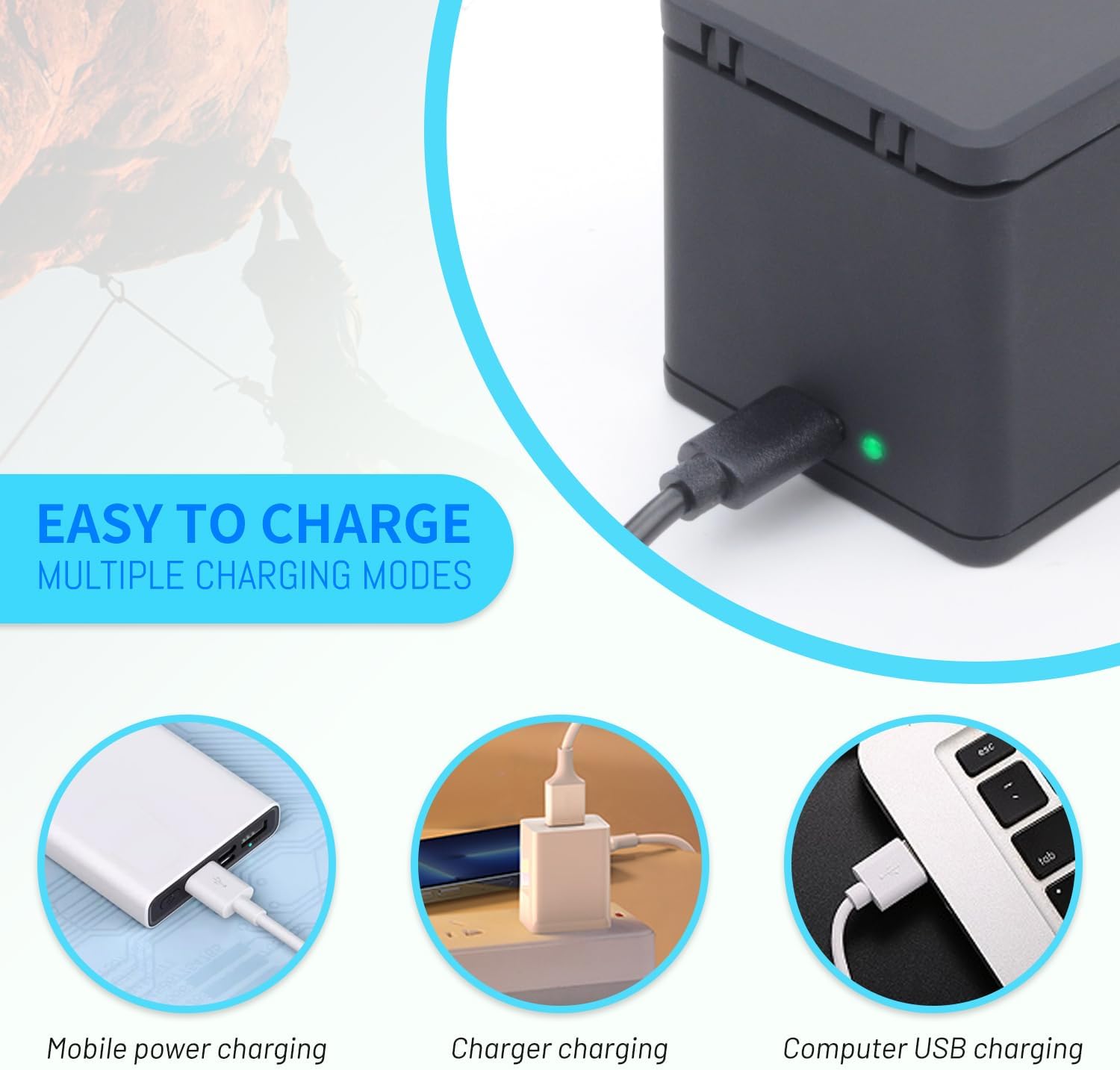 Upgrade 3-Pack Hero 10 Batteries for Hero 12, Hero 11, Hero 10, Hero 9 Black Sport Action Camera with 3 Channel Battery Charging Station Power Fast Portable Accessory