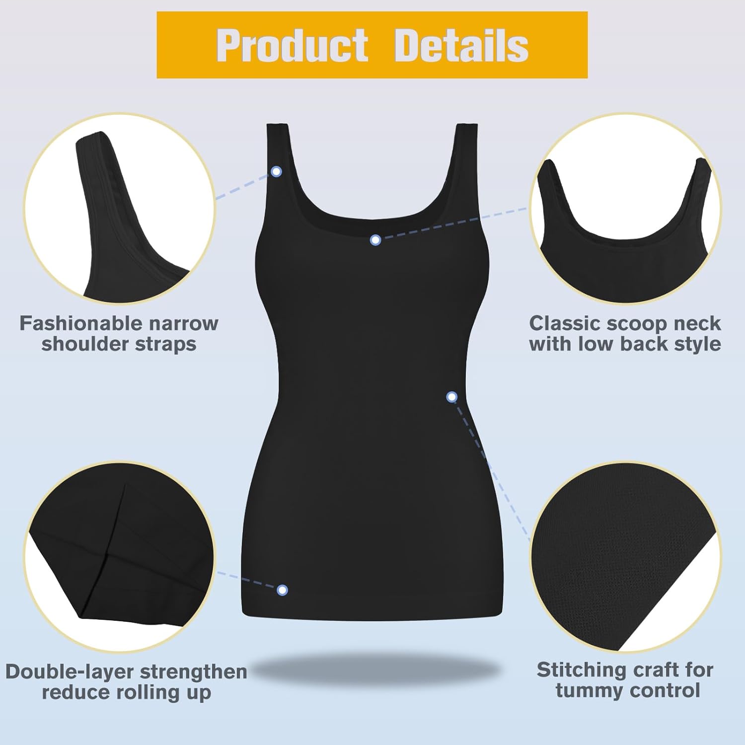 EUYZOU Womens‘ Tummy Control Shapewear Tank Tops Scoop Neck Seamless Compression Tops Body Shaper Camisole - Image 4