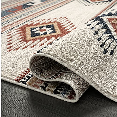 Abani Multicolor Southwestern Design Area Rug - Non-Shed Orange, Grey & Beige 7'9" X 10'2" (8X10) Tribal Pattern Dining Room Carpet Rugs #TOP4