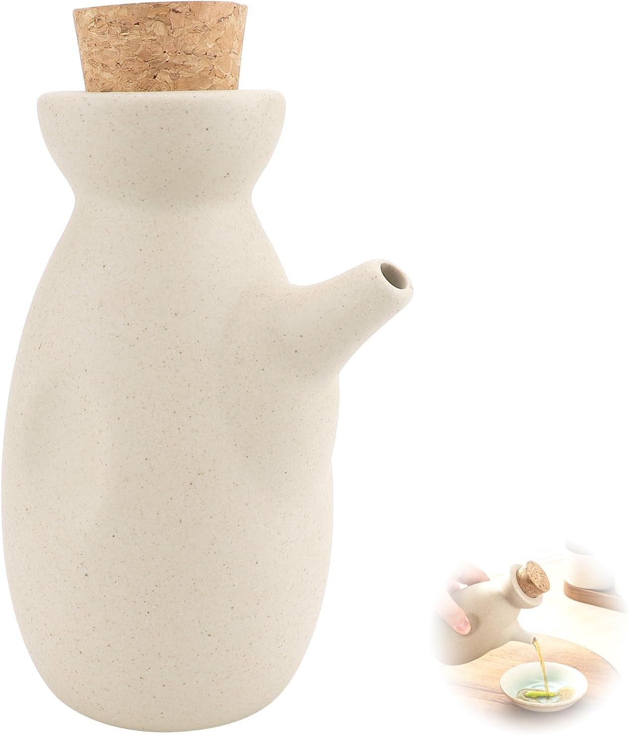 Japanese Ceramic Soy Sauce Dispenser, 300ml Oil Bottle with Wood Cork Lid, Handcrafted Glazed Pottery for Olive Oil Vinegar, Kitchen Dining Table Decor
