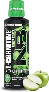 NutraBio – L-Carnitine Liquid Shots – 3000mg, (Green Apple) – 10mg of Vitamin B-5 – Zero Carbs & Sugars – Energy Production – Muscle Recovery