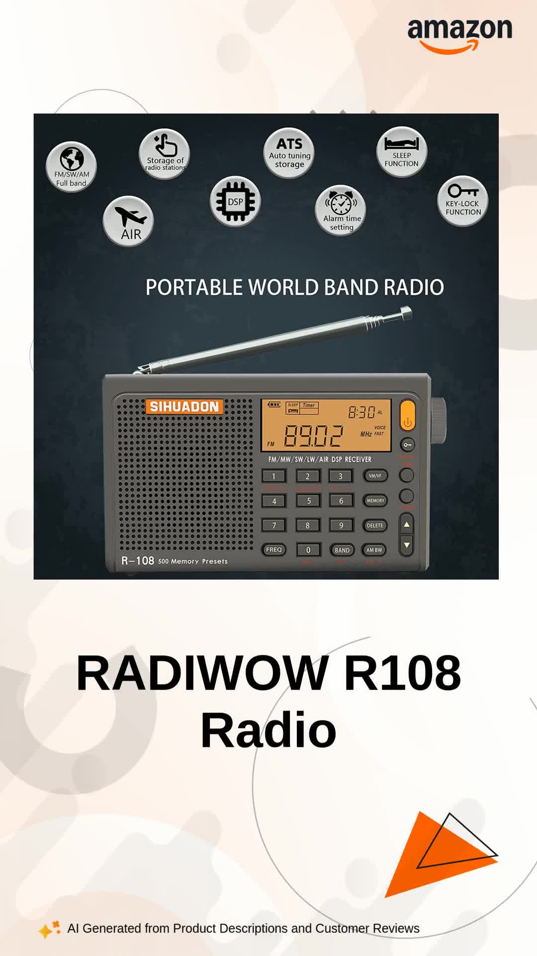 SIHUADON R-108 PLLワールドバンドラジオ BCLラジオ RADIWOW SIHUADON R108 Shortwave AM FM Digtial Radio LW MW AIR Band