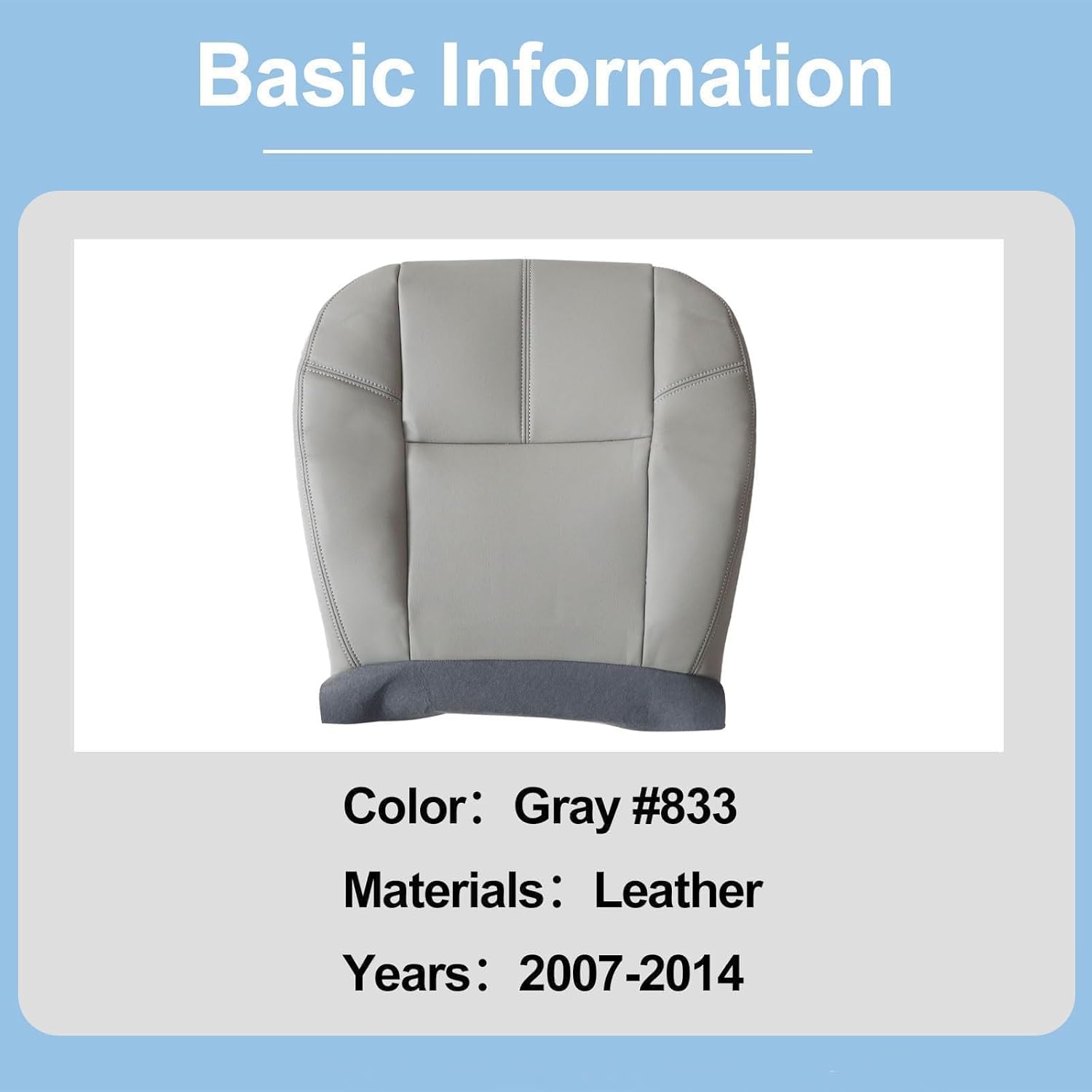 FZJDSD Gray Driver & Passenger Side Bottom Replacement Microfiber Leather Seat Covers Compatible with Chevy Silverado Tahoe Avalanche Suburban GMC Sierra Yukon 2007 2008 2009 2010 2011 2012 2013 2014