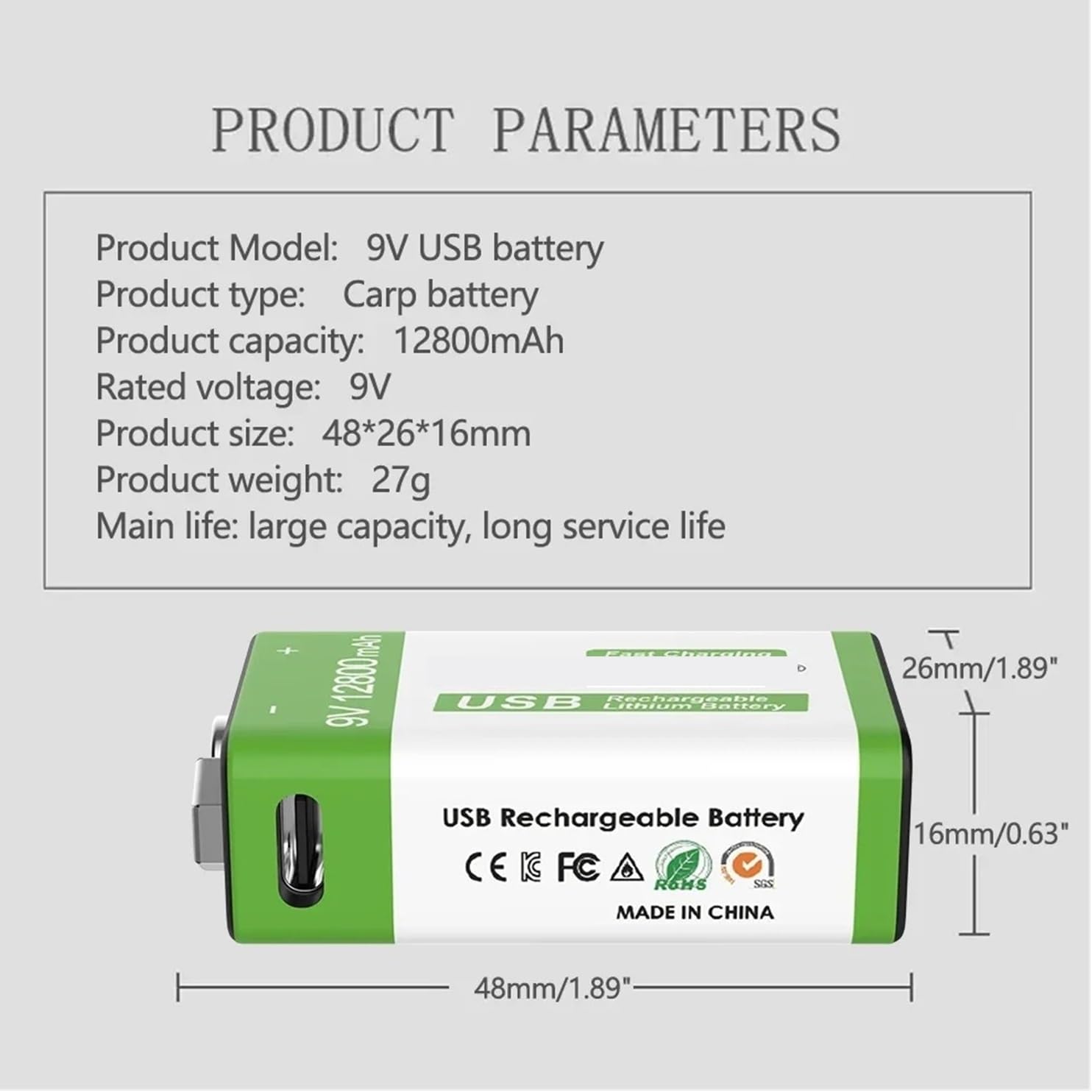 Batería Recargable Baterías De Litio Micro USB De 12800 MAh, Compatible con Multímetro Micrófono Control Remoto De Juguete KTV BruNew Batería De Iones De Litio De 9 V(4PCS)