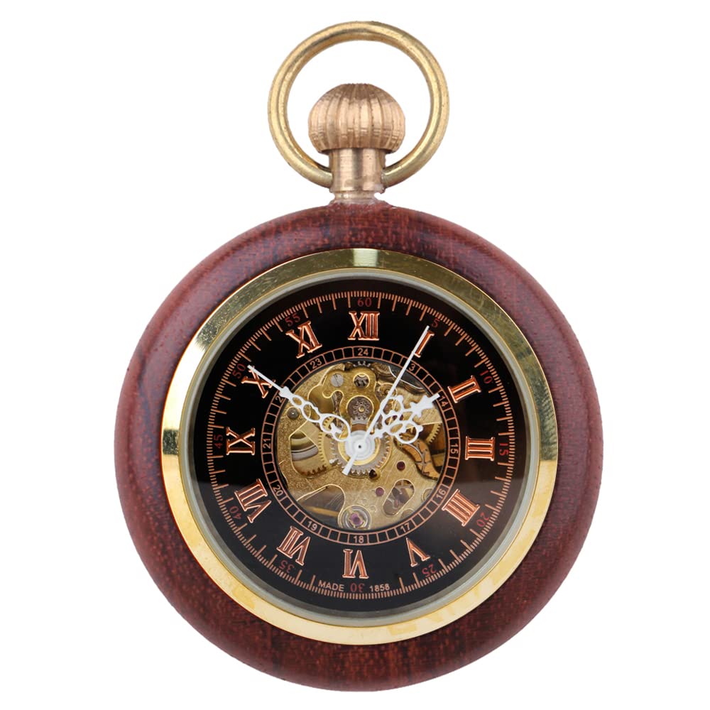 Wood Pocket Watch Mechanical Steampunk Elegant Copper Wooden Open Face Design Men's Pocket Watches with Chain Box Best Gifts