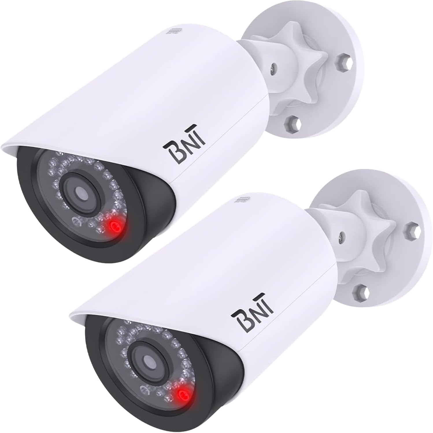 BNT Dummy Faux Safety Digital camera, with One Purple LED Mild at Evening, for House and Companies Safety Indoor/Outside (2 Pack, White)