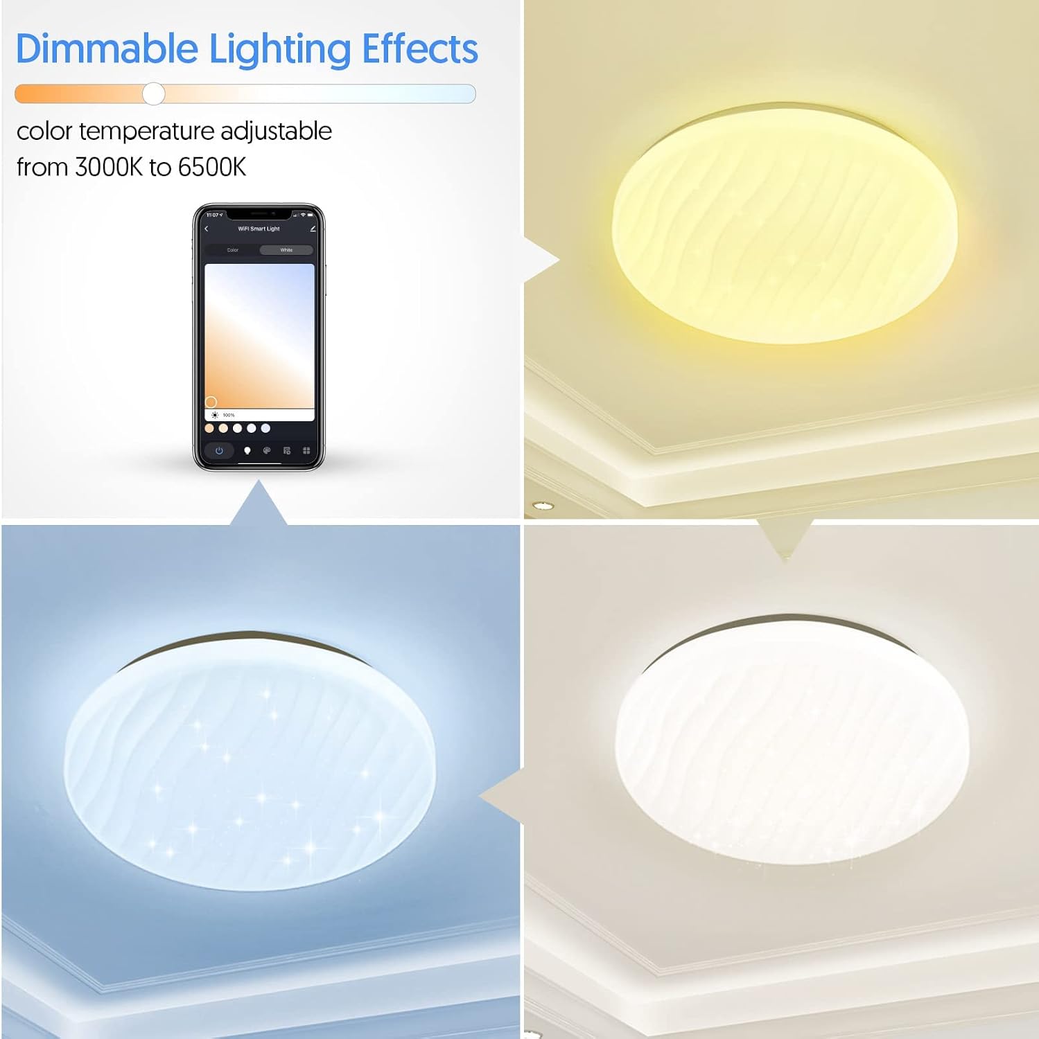 FREECUBE Bedroom Ceiling Light with APP Control, 13 Inch 18W Dimmable Modern Ceiling Light Compatible with Alexa, Siri & Google Home LED Ceiling Light Fixture for Bedroom/Living Room