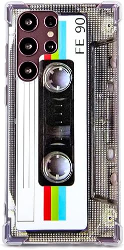 Funda para Galaxy S22 Ultra a prueba de golpes a prueba de arañazos con TPU suave parachoques Retro Cassette Funda Compatible con Samsung Galaxy S22