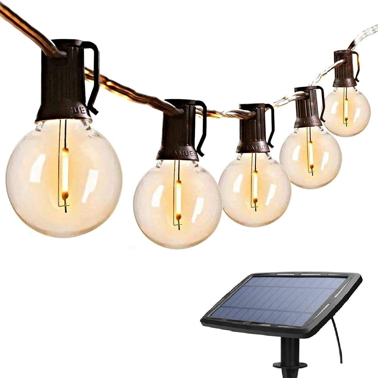 LINKPALG40 Solar Powered 18ft Outdoor Patio Globe String Lights 15 LED Shatterproof Bulbs, 3 Light Modes, Weatherproof Hanging Lights for Backyard Bistro Pergola Party Decor, E12 Base, 2700K, Black