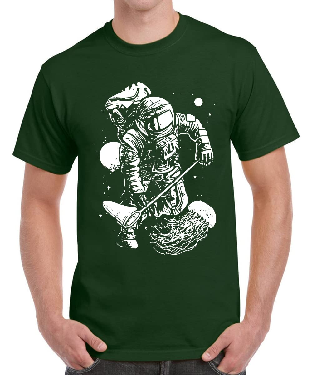 CaseriaMen's Round Neck Cotton Half Sleeved T-Shirt with Printed Graphics - Astronauta Catching Jellyfish