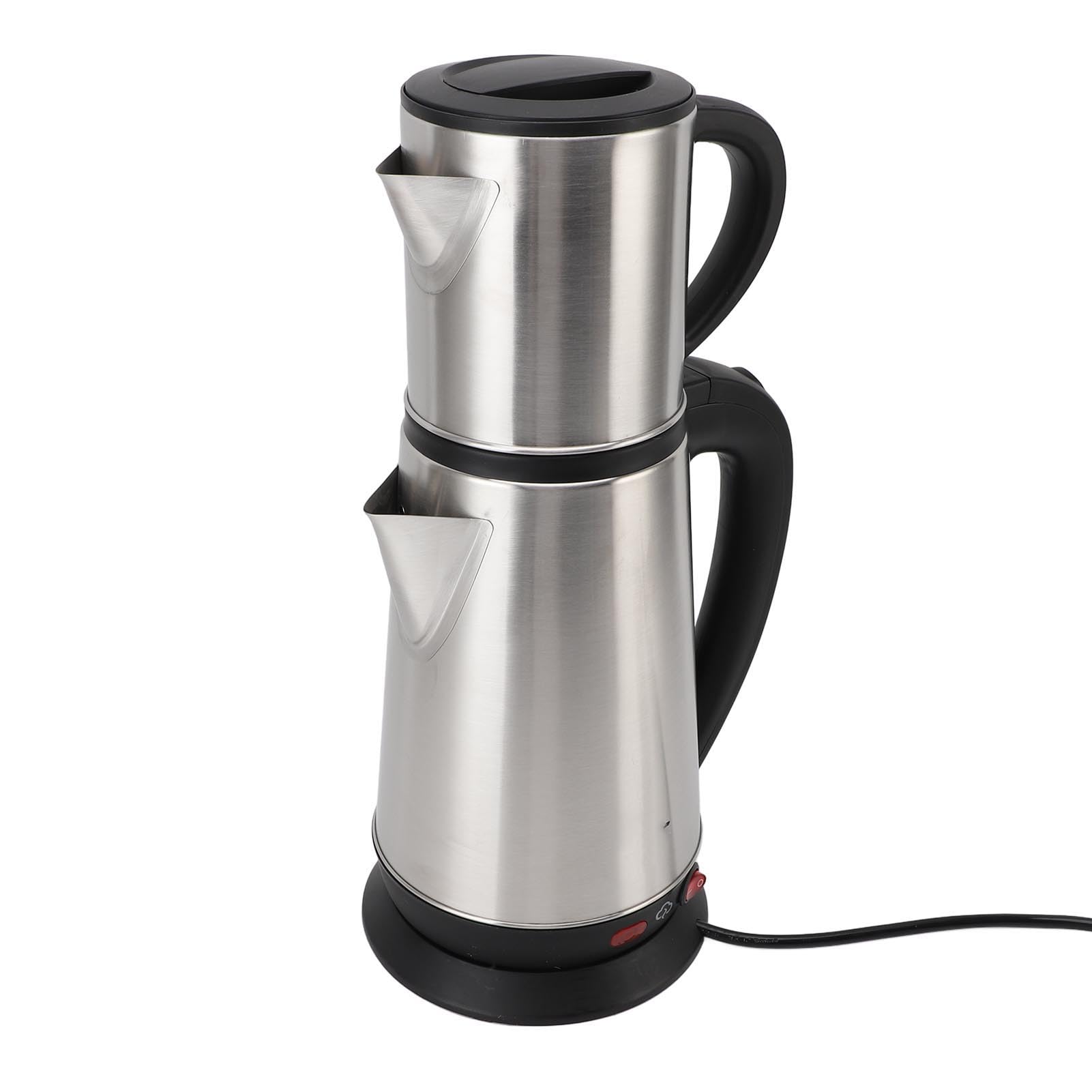 Alomejor Juego de Tetera Turca Eléctrica de Acero Inoxidable, Tetera Doble para Cocina Casera, de Hierbas Negra, Turca de Acero Inoxidable de 1L y 2L para Reuniones Familiares (Enchufe de la UE 220V)