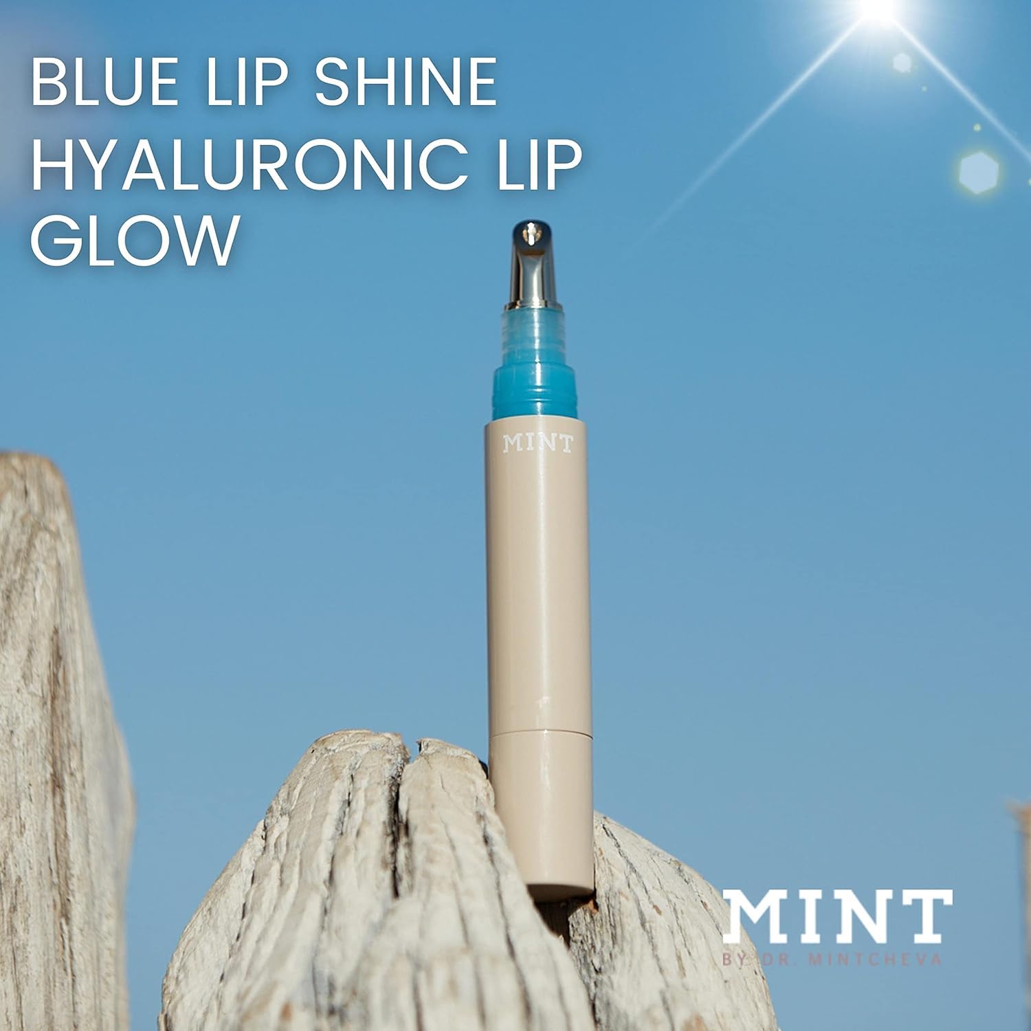 MINT Blue Lip Shine Hyaluronic Lip Glow - Whitening-Effekt Lip Gloss - wertvolle Öle - mit Blaupigmenten angereichert für strahlende Zähne Vegan - by Dr. Mintcheva