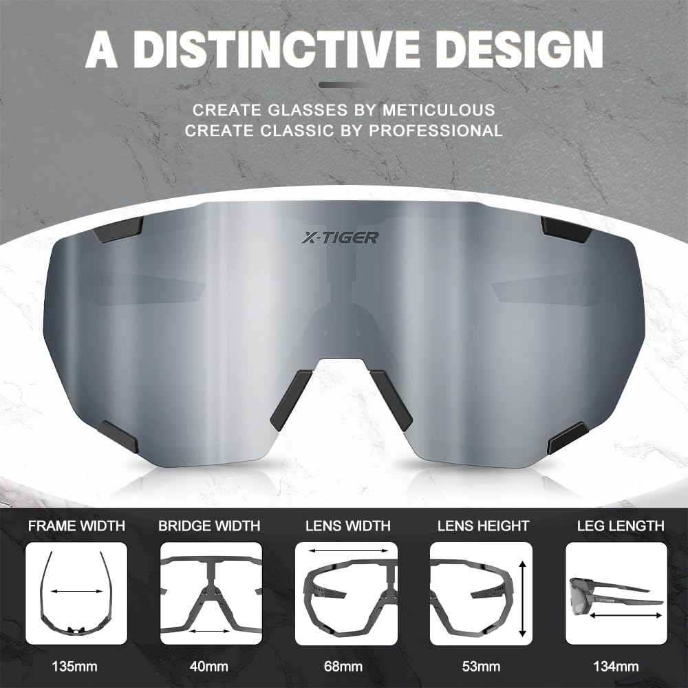 X-TIGER Polarized Cycling Glasses Men Women 5 Interchangeable Lenes UV400 Sports Sunglasses Baseball Running Fishing…