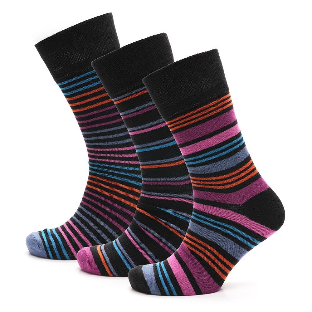 A2z Men's Striped B 3 Pack Bamboo Comfort Top Socks Non Elastic Gentle Grip Heel And Toe Socks - Socks 1339 Spotty 3 Pack 6-11