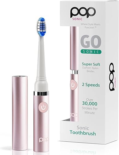 Cepillo de dientes eléctrico Pop Sonic (rosa metálica)  Cepillos de dientes de viaje con batería AAA  Cepillos de dientes eléctricos para niños con